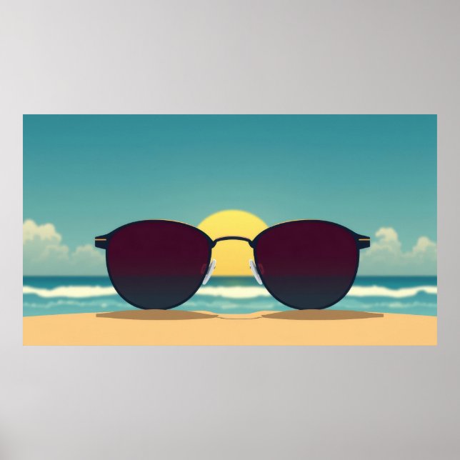 Poster Lunettes de soleil rétro de plage et soleil (Devant)