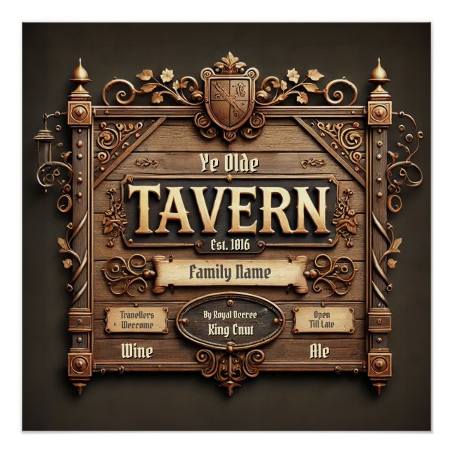 Poster lustré de la taverne médiévale personnalisa (Devant)