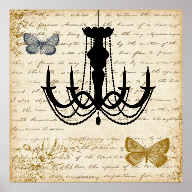 Poster Lustre vintage avec papillons (Devant)