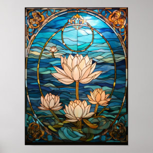 Poster Lut Blanc sur Eaux Bleues Tranquilles Verre Peint