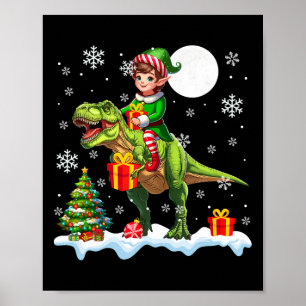 Poster Lutin à cheval sur un T-rex Arbre de Noël Lumières