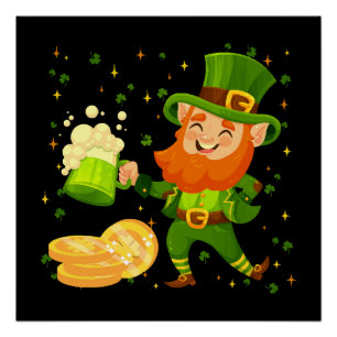 Poster Lutin buvant de la bière St. Patrick's Day