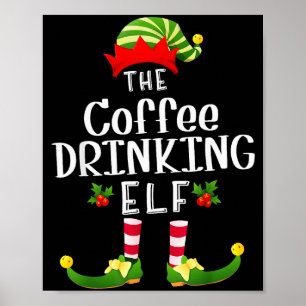 Poster Lutin de Noël buvant du café, pyjama assorti de No