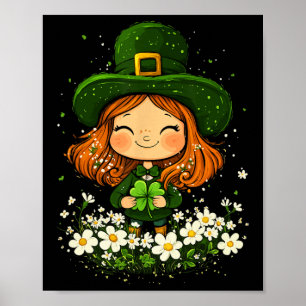 Poster Lutin Féminin Trèfle Filles Saint-Patrick Jour L