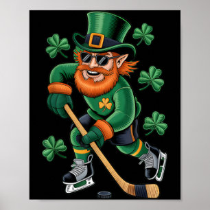 Poster Lutin jouant au hockey Jour de la Saint-Patrick Sp