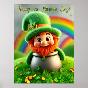 Poster Lutin personnalisé Gnome Saint-Patrick Shamrock