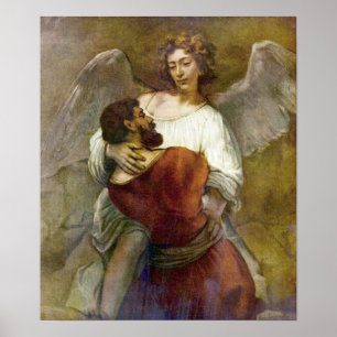 Poster Lutte de Rembrandt - de Jacobs avec l'ange
