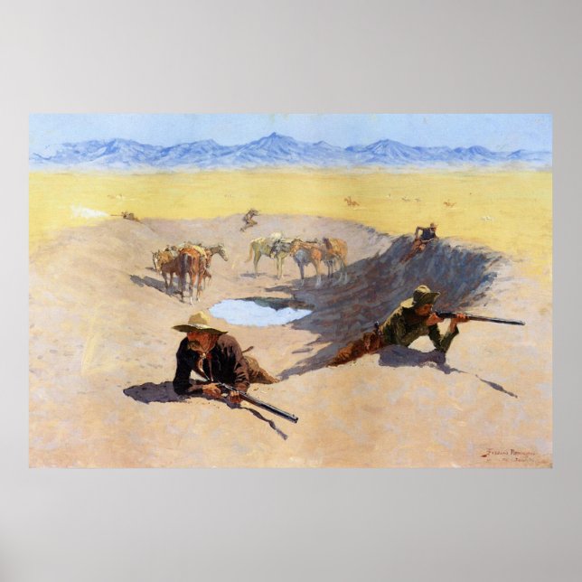 Poster Lutte pour le trou d'eau ~ Frederic Remington (Devant)