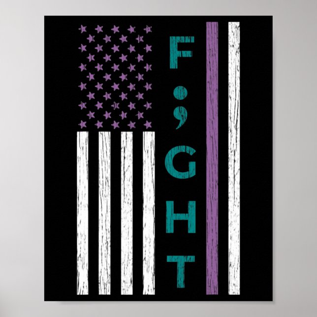 Poster Lutter contre le semicolon Drapeau Sensibilisation (Devant)