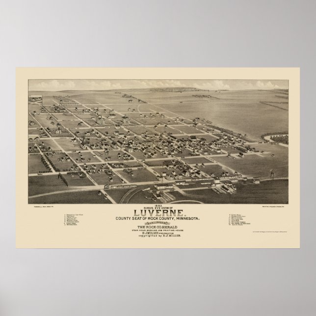 Poster Luverne, MN Carte panoramique - 1883 (Devant)