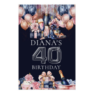 Poster Luxe 40e anniversaire Champagne personnalisé talon