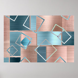 Poster Luxe Abstrait   Blush Rose Gold et Turquoise Géomé