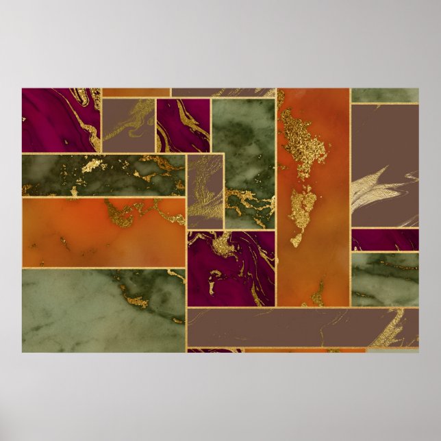 Poster Luxe d'automne | Joyau d'or géométrique Marbre de  (Devant)