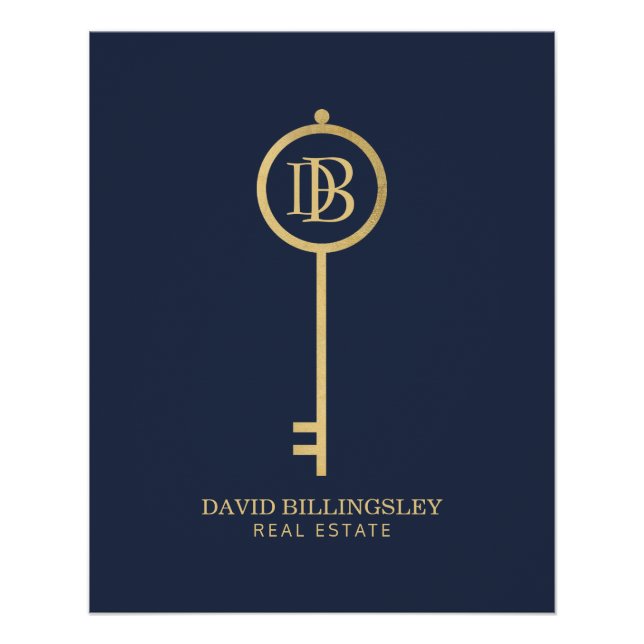 Poster Luxe Faux Gold Skeleton Key Navy Logo Télécharger (Devant)