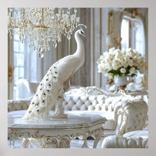 Poster Luxe Paon Blanc Art Style Sculpture Élégante