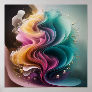 Poster Luxueux Abstrait Contemporain couleurs vives or