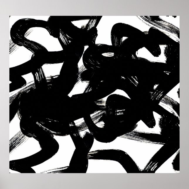 Poster Luxueux Gold Art : Abstrait Black Stroke. (Devant)