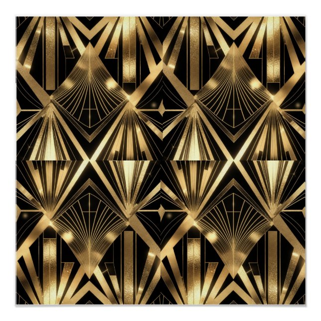 Poster Luxurious Art Deco Geometric Gold and Black  (Devant)