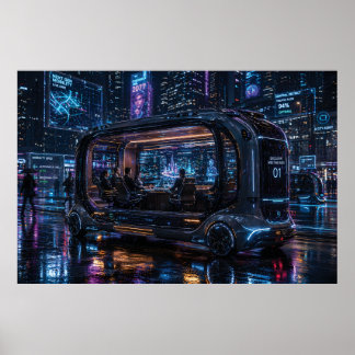 Poster Luxury Autonomous Office Pod in Cyberpunk City 