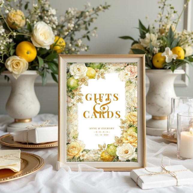Poster Luxury Mediterranean Lemons & Flowers Wedding (Luxury Delicate Mediterranean Lemons & Flowers Frame Wedding Gifts & Cards Posters.)