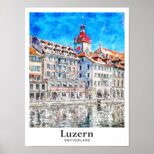 Poster Luzern Suisse Voyage Aquarelle main tirée