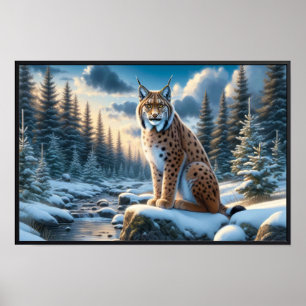 Poster Lynx eurasienne majestueuse dans une nature sauvag