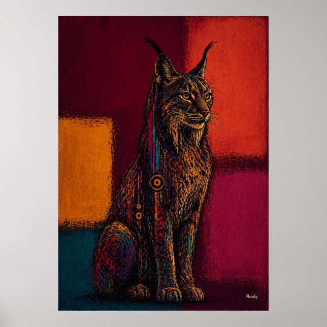 Poster Lynx Expressionniste dans des Champs de Couleurs A (Devant)