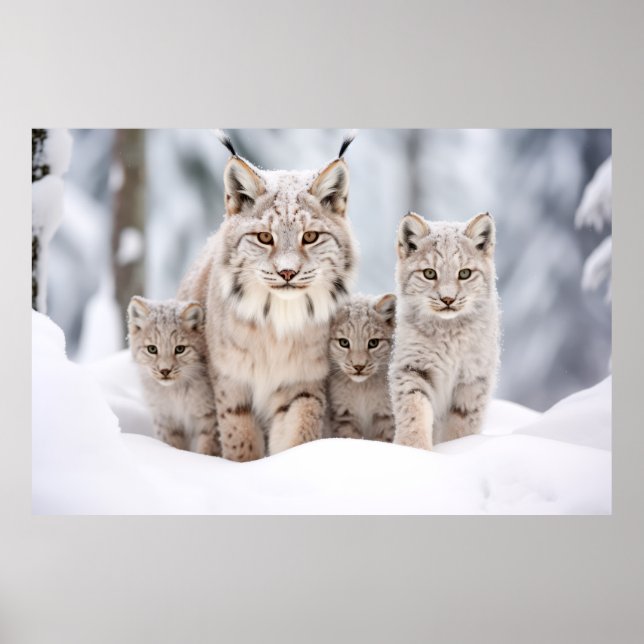 Poster Lynx Famille d'animaux errants Nature (Devant)