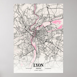 Poster Lyon - France Carte de la ville napolitaine