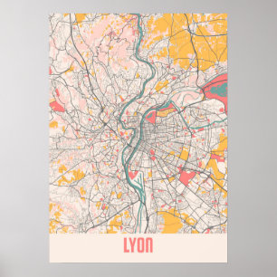 Poster Lyon - France Chalk City Carte
