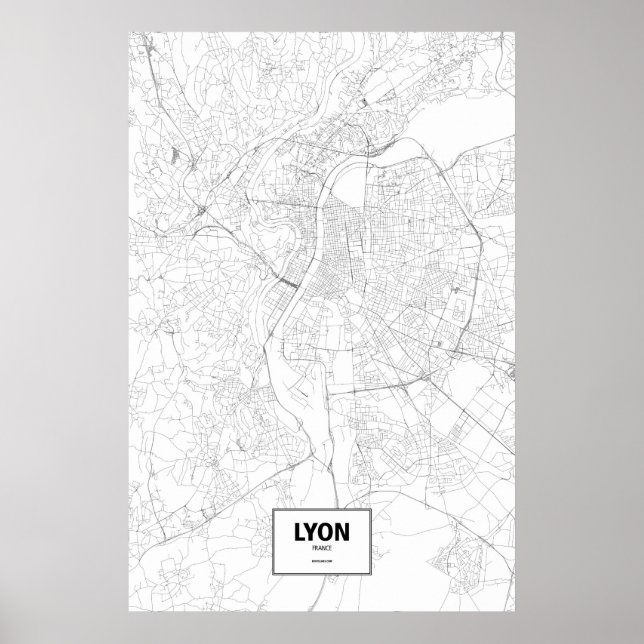 Poster Lyon, France (noir sur blanc) (Devant)
