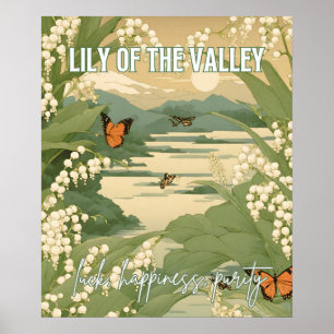Poster Lys de la vallée mai naître Mois Fleur Japonais