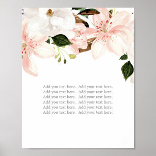 Poster Lys floral rose vif fleurs de lys blanc signe