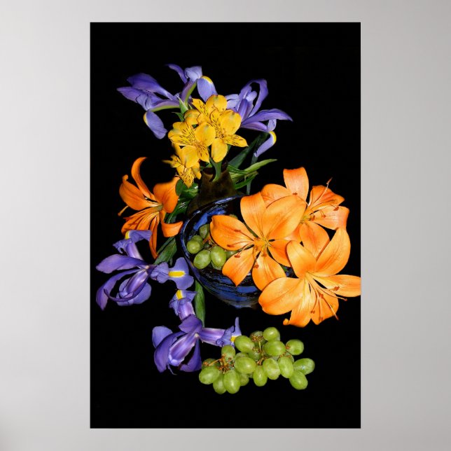 Poster Lys, iris et raisins (Devant)