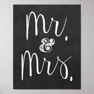 Poster M. et Mme Chalkboard Mariage Sign