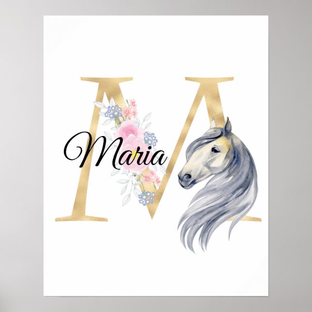 Poster M letter personalised name monogram with horse (Devant)