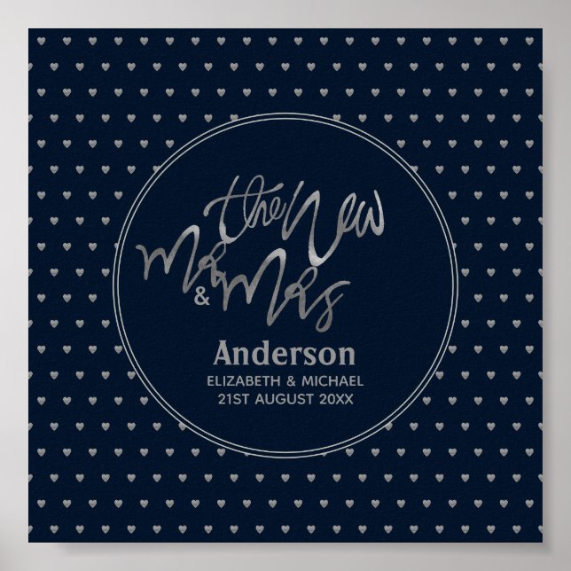 Poster M. & Mme Mariage Marine Blue Silver Love Hearts (Devant)