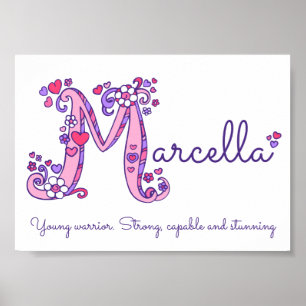 Poster M monogram art Marcella filles nom signifiant affi