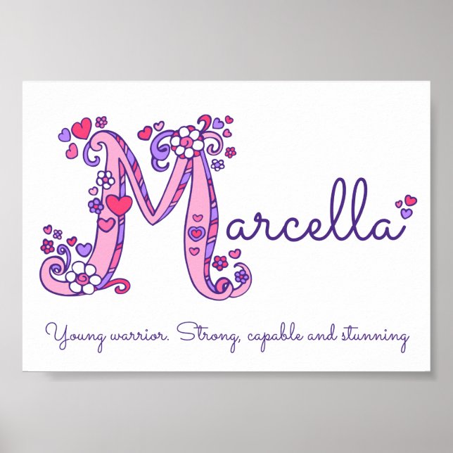 Poster M monogram art Marcella filles nom signifiant affi (Devant)