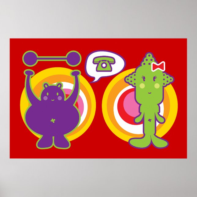 Poster M. Purple & Miss Green Cute Caractère de dessin an (Devant)