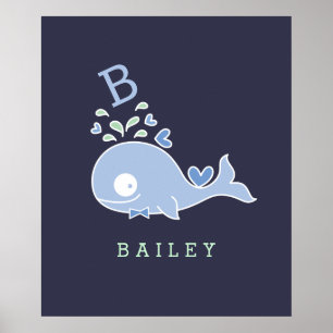 Poster M. Whale Bow Cravate Monogram Boy Nursery Wall Art