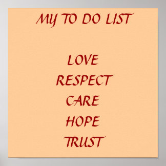 POSTER MA LISTE À FAIRE AIMER RESPECT SOINS ESPÉRANCE CON