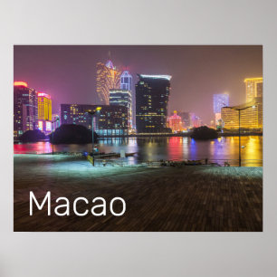 Poster Macao Casino Skyline Panorama Chine Nuit