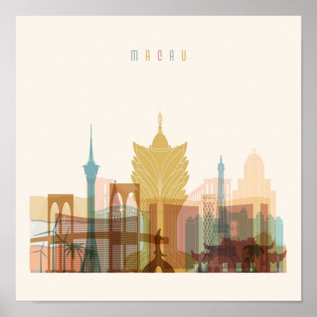 Poster Macao, Chine | Ville Skyline (Devant)