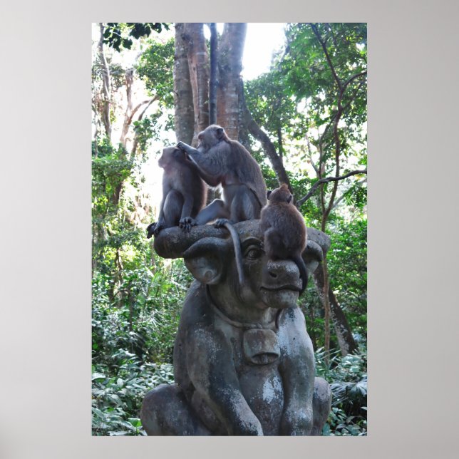 Poster Macaques sur un Bull...Statue (Devant)