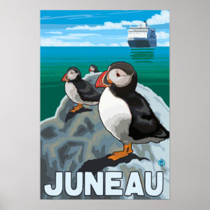 Poster Macareux et bateau de croisière - Juneau, Alaska