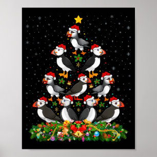 Poster Macareux Noël Arbre Cadeau Chapeau Santa Macareux