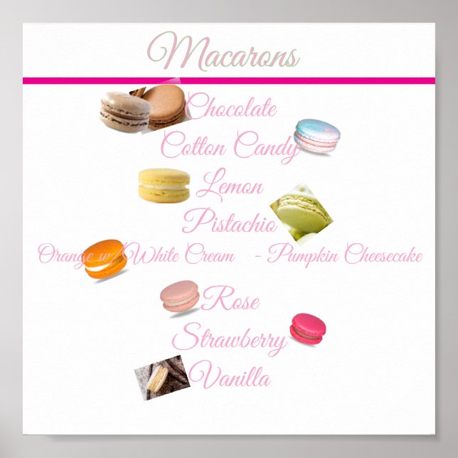 Poster Macaron List Dessert Table (Devant)