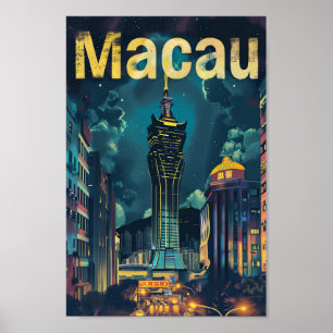 Poster Macau City Chine Vintage Retro Illustration Voyage