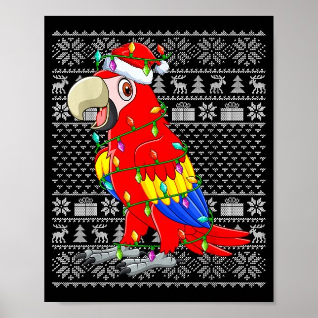 Poster Macaw Parrot Christmas Lights Ugly Sweater Funny B (Devant)